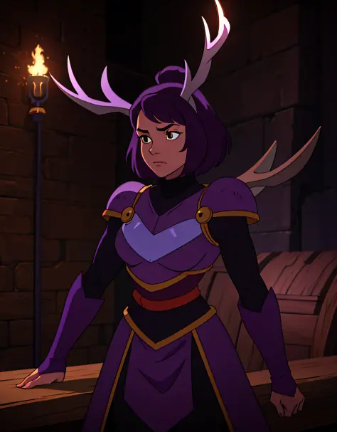 knight jackalope, short purple hair, jackalope antlers, dark armor(masterpiece, best quality)