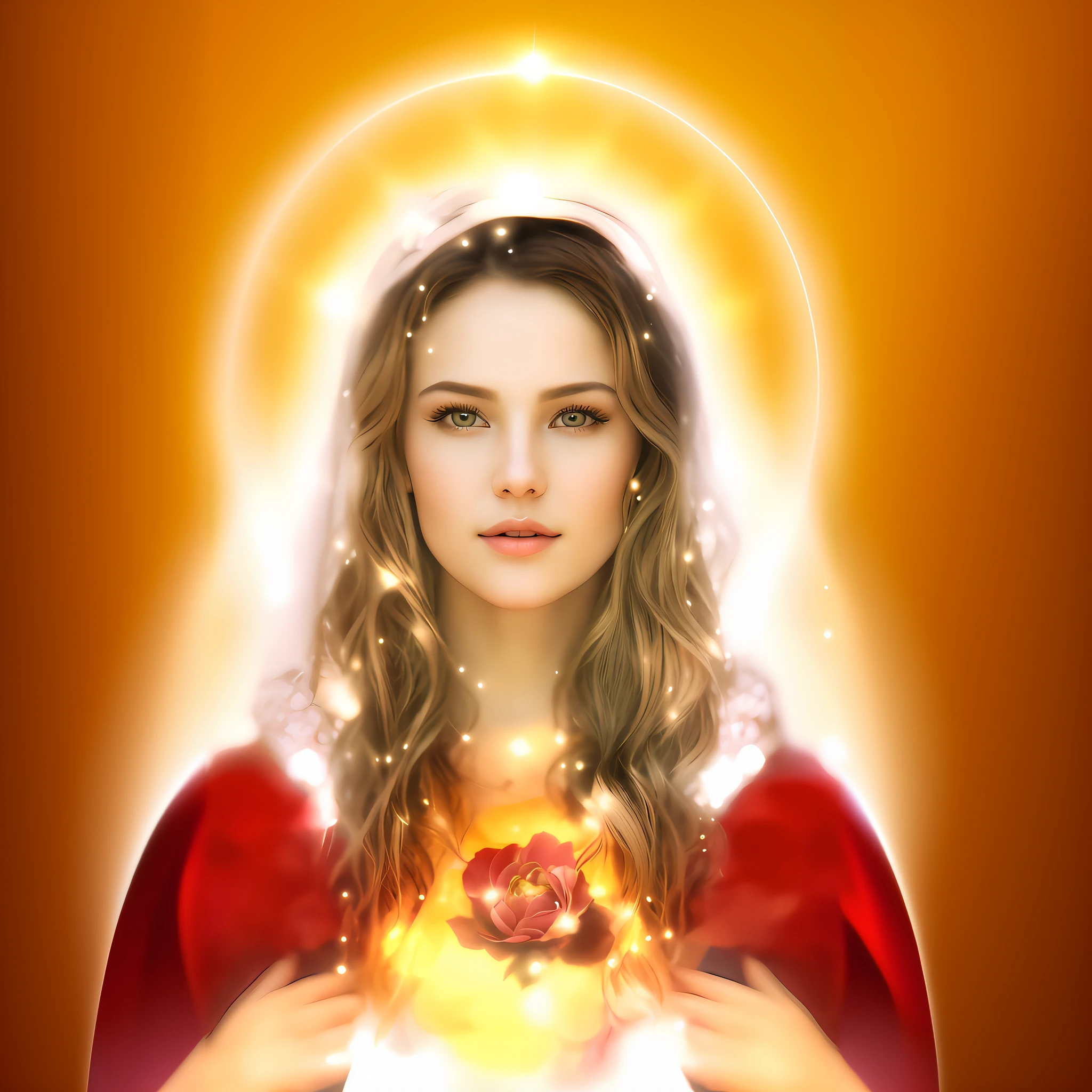 A woman holding a glowing heart in her hands - SeaArt AI