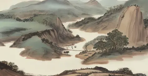 Landscape painting Jialing River Huang Junbi style