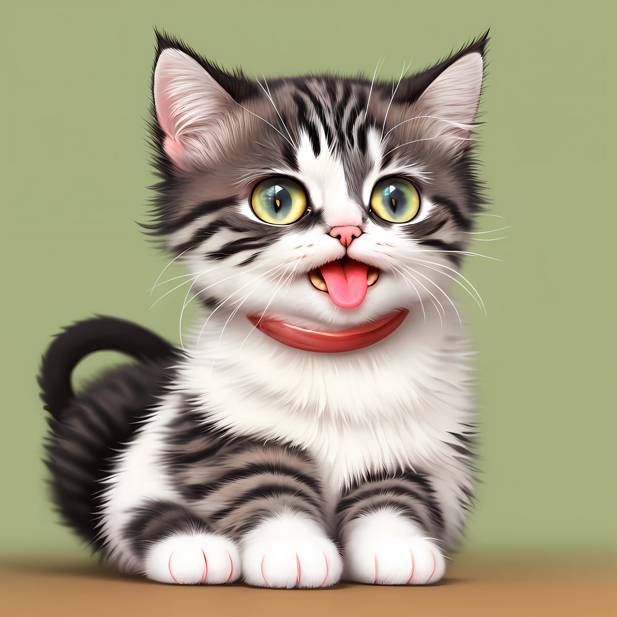 혀를 내밀고 앉아 있는 고양이가 있어요, 사랑스러운 디지털 페인트, 귀여운 고양이, 흉내내기