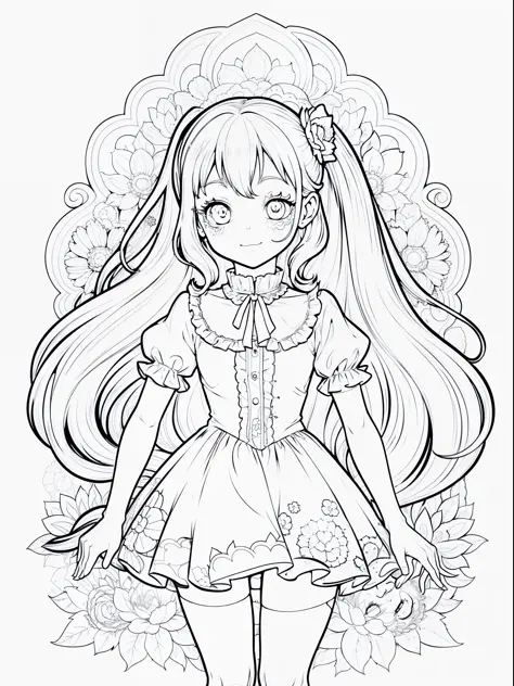((outline art, Coloring Page: 1.5) | (lineart: 1.3)), a cute zombie, white background, playful expression, anime style