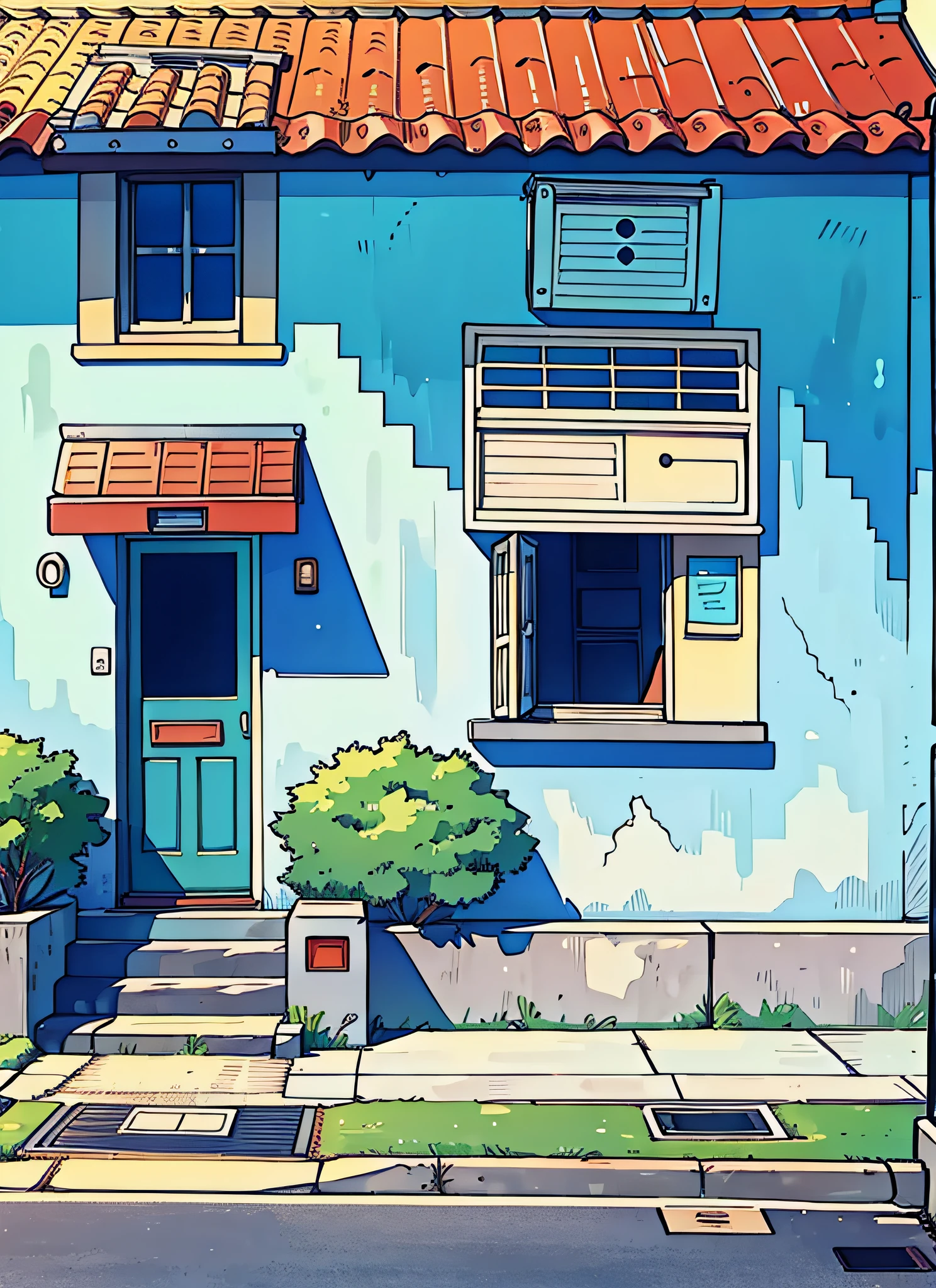 (beste Qualität:0.8), (beste Qualität:0.8), (((keine Menschen))), gebrochene introspektive perfekte Anime-Illustration, Vorderansicht, ein Haus mit einem kleinen Briefkasten davor