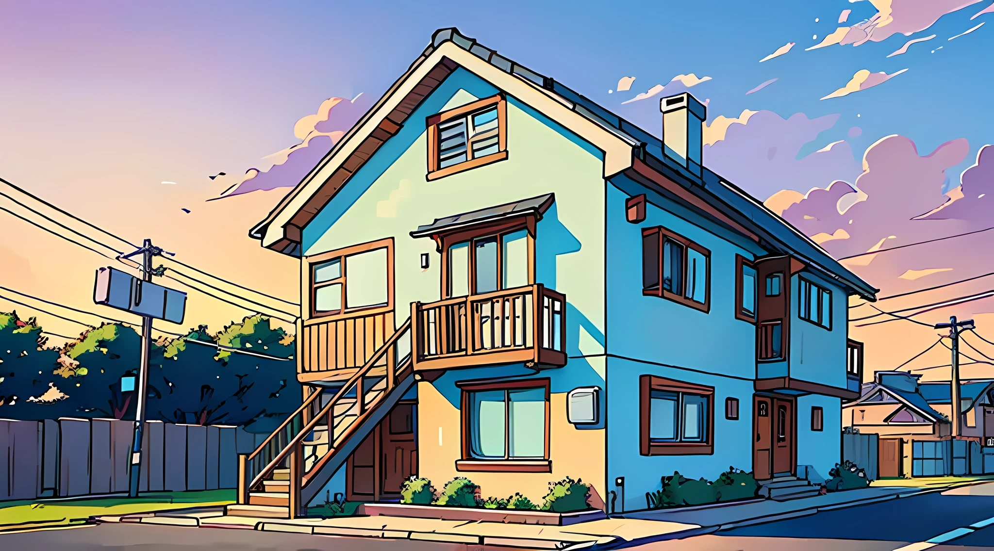 (melhor qualidade:0.8), (melhor qualidade:0.8), (((sem humanos))), ilustração de anime perfeita introspectiva quebrada, vista frontal, uma casa com uma pequena caixa de correio na frente