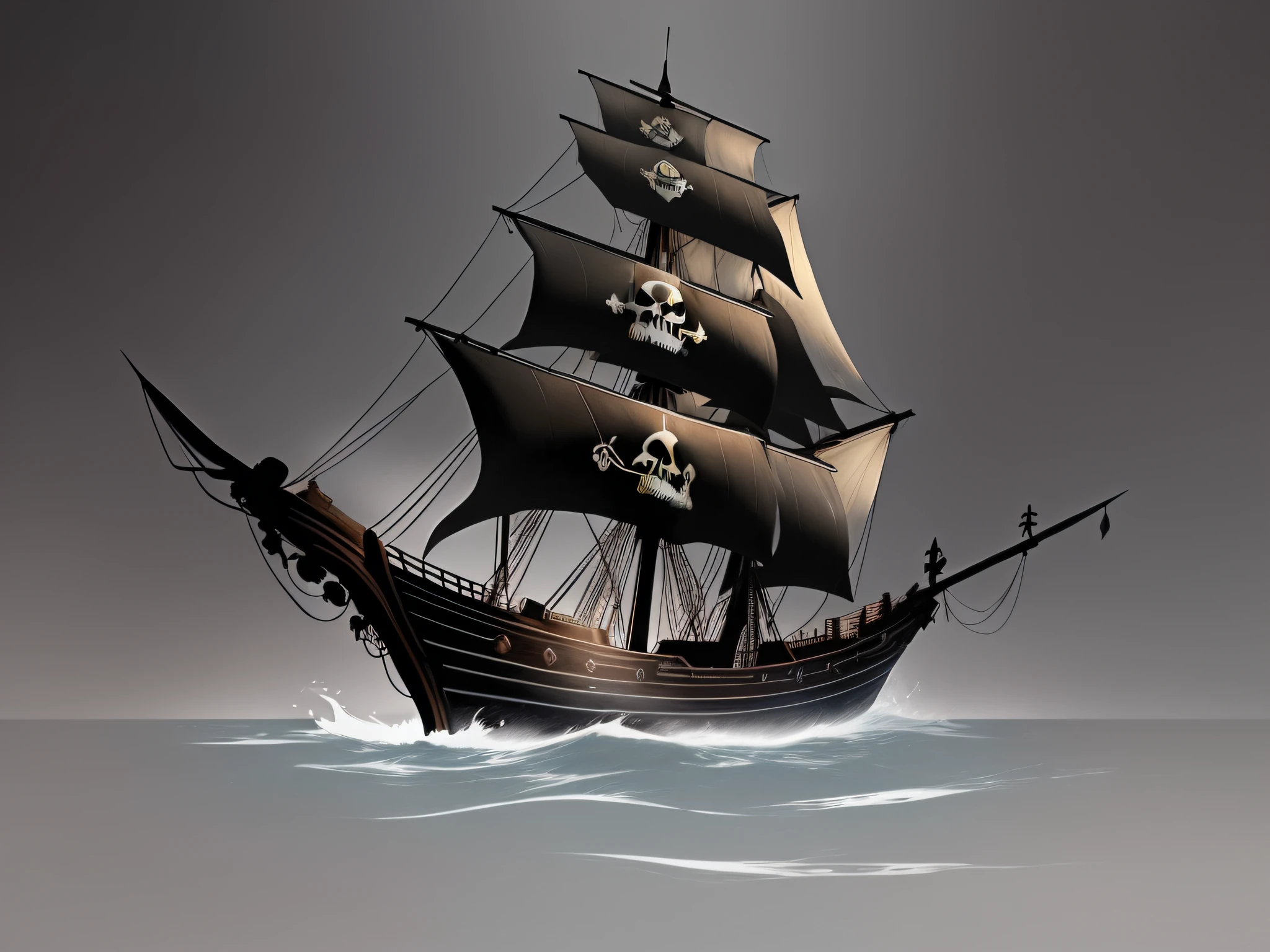 Pirate ship with skull and crossbones in the ocean - SeaArt AI