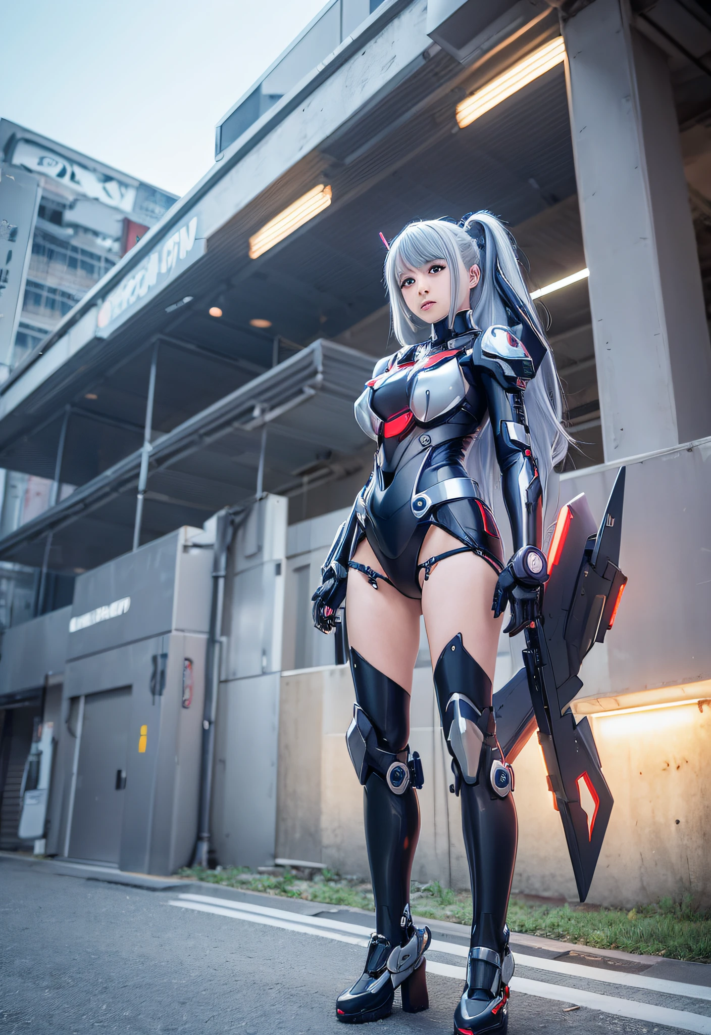 A woman in a cosplay outfit holding a gun and a gun - SeaArt AI