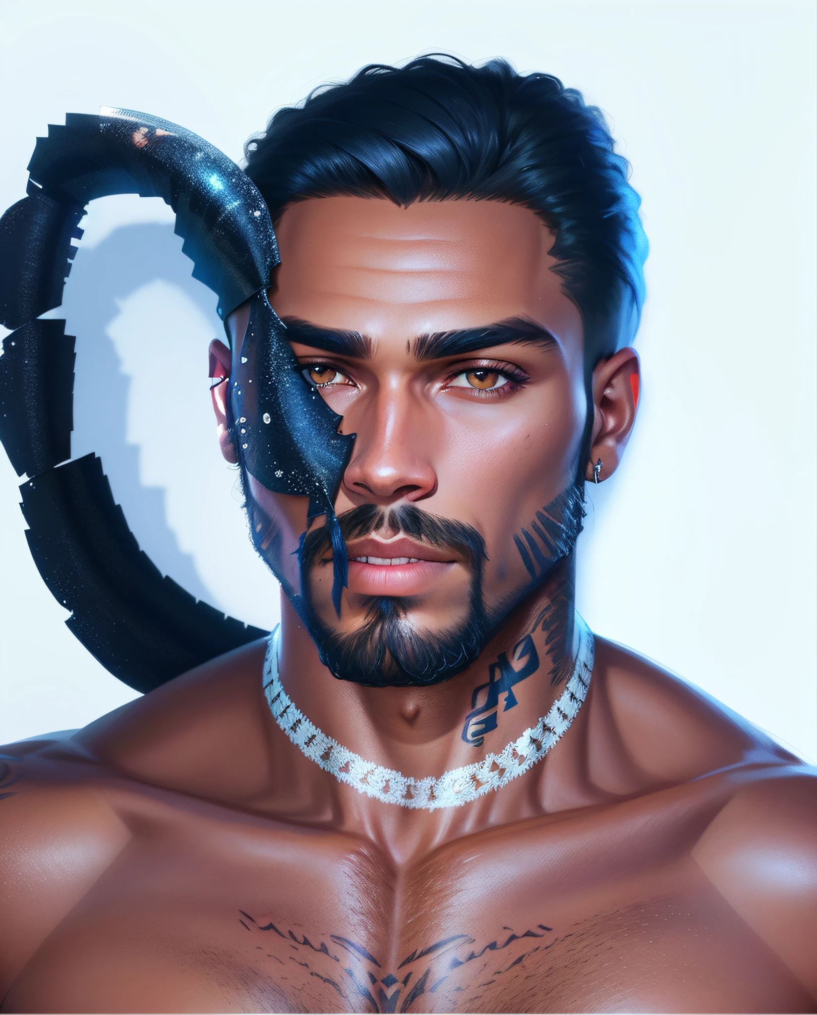 guy, brown skin, muscle, perfect body, tattooed, Highly detailed RAW color photo, sexy man, (detailed skin), (detailed beard), (detailed snapback), (tropical setting) (detailed face), chromatic aberration, depth of field, soft lighting, masterpiece, best quality, (lens flare:0.7), (bloom:0.7), particle effects, raytracing, mapped tone, highly detailed, concept art, smooth, sharp focus, dramatic lighting, highly detailed art,  hyper realistic painting, 8K, amazing shadows, realistic, sweatshirt, adidas