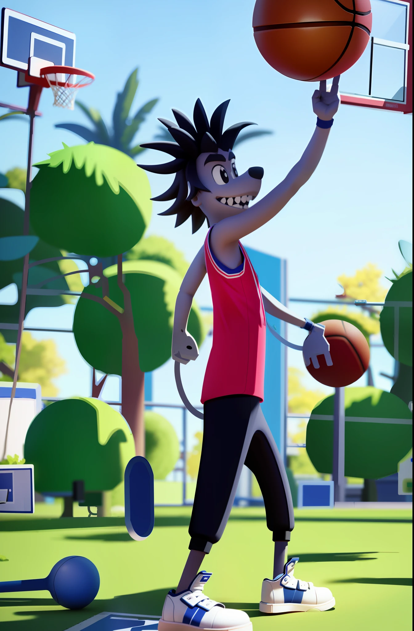 Cartoon character of a man holding a basketball ball in a park - SeaArt AI