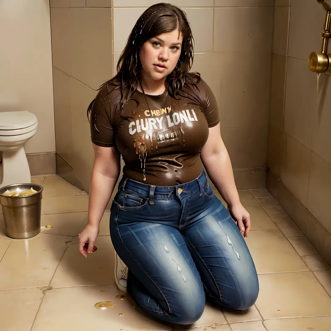 Overweight)) ((chubby)), Kelly Clarkson, small breasts, long brown hair,  wearing dark jeans - SeaArt AI