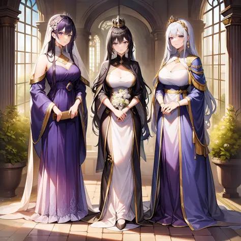 In a tall palace, three female emperors stood side by side, talking about government affairs. Among them, the black-haired femal...