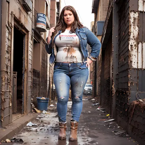 Overweight)) ((chubby)), Kelly Clarkson, small breasts, long brown hair,  wearing dark jeans - SeaArt AI