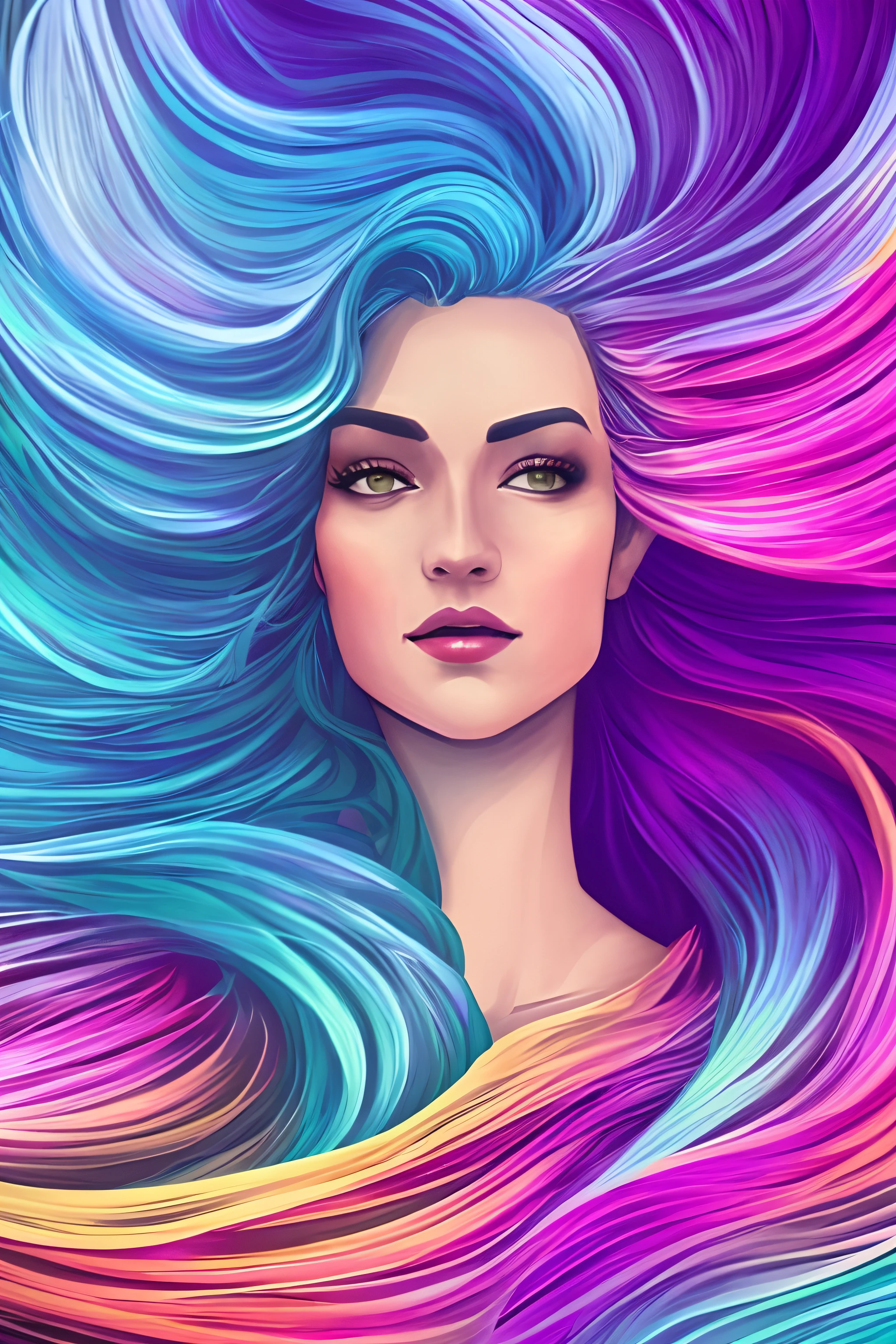 Tarot style, 1girl, male_focus, collarbone, portrait, digital illustration, flowing hair, glowing rainbow hair, night, pastel, looking at camera, looking_at_viewer, ring lighting, edge lighting