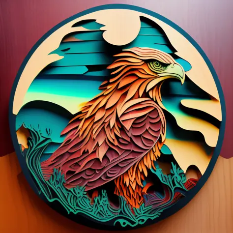 wooditize a guitar and an eagle, vibrant colors, elegant ornament, intricate detail