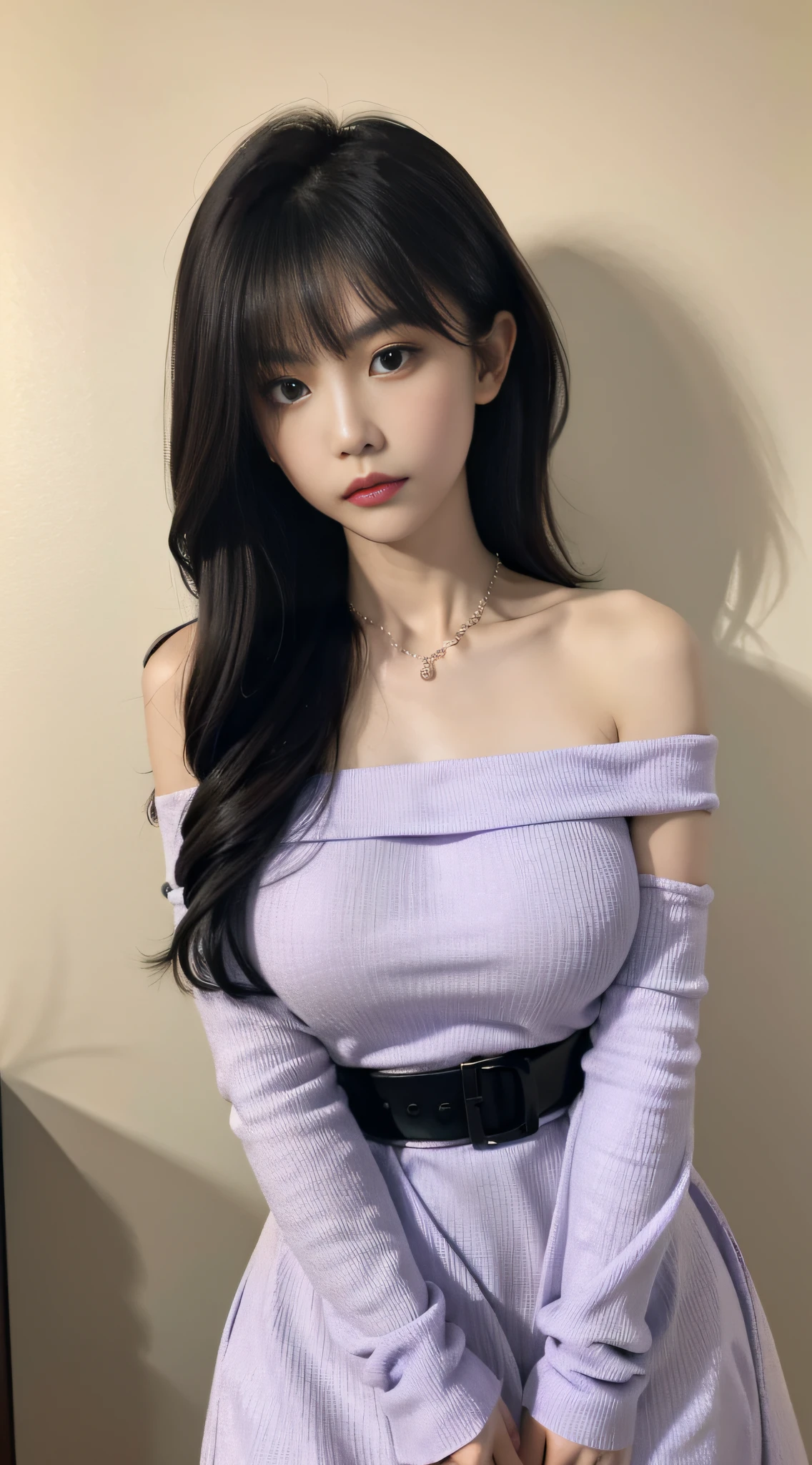 a close up of a woman in a purple dress posing for a picture, gorgeous young korean woman, purple top, korean girl, 2 4 year old female model, open v chest clothes, beautiful young korean woman, ulzzang, good young girl, korean women's fashion model, beautiful south korean woman, light purple, photo of slim girl model, beautiful asian girl