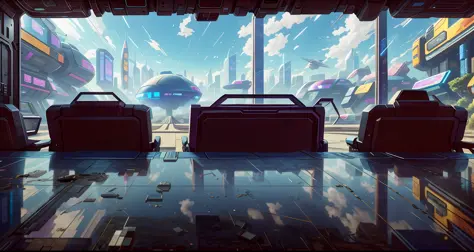 Cyberpunk, broken, there is a picture of the future city of technology, there is a horizontal and wide technology road background, gorgeous bright background, arena background, game background, exaggerated futuristic sci-fi background, cartoon style