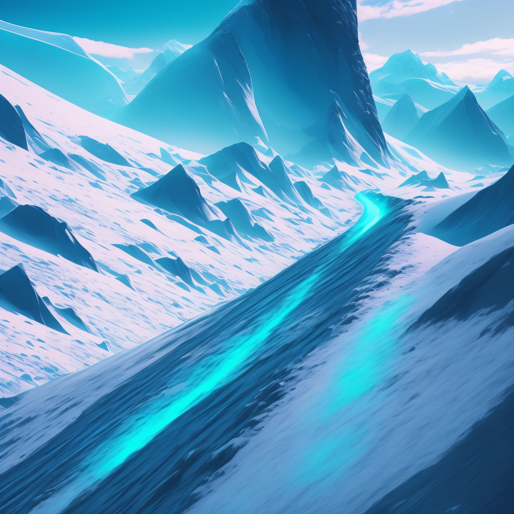 Fantasy Art in Ilya Kuvshinov style Medium Shot of Eternal Ice Fields, Nebulous, Minimalist, award-winning, Inverted Colors --auto --s2