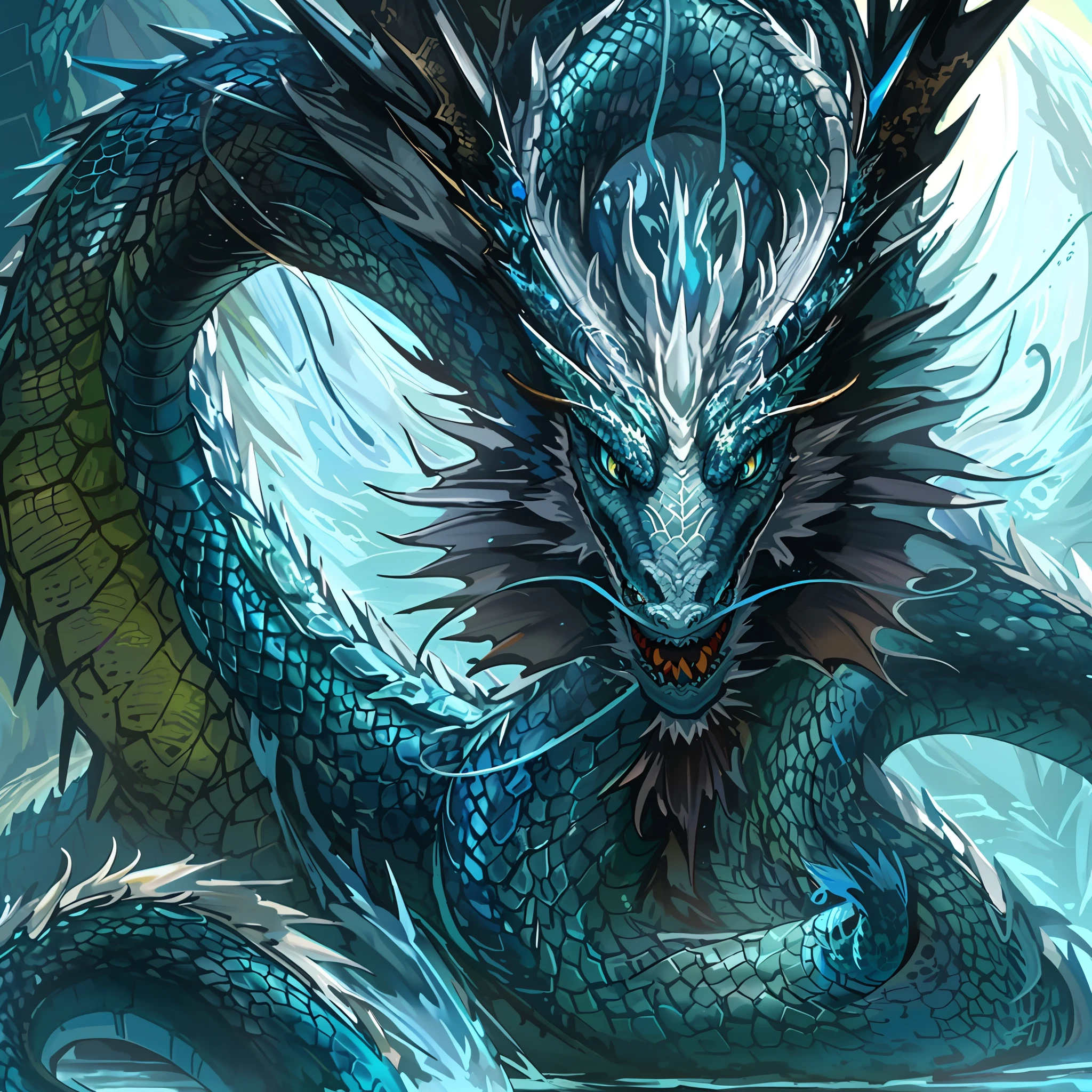 A close up of a dragon with a very long neck and a big mouth - SeaArt AI