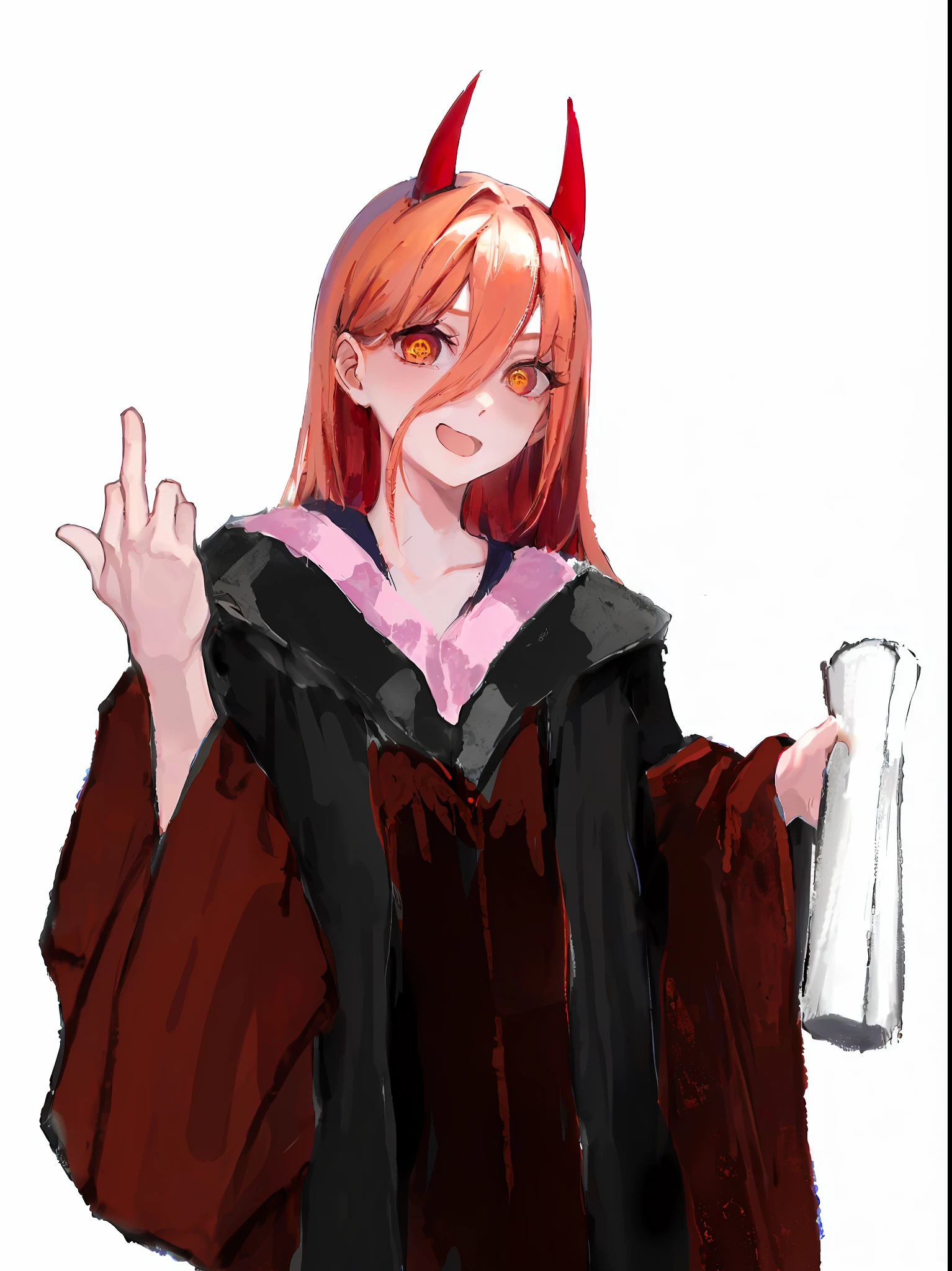 Anime girl with red hair and horns holding a glass of milk - SeaArt AI