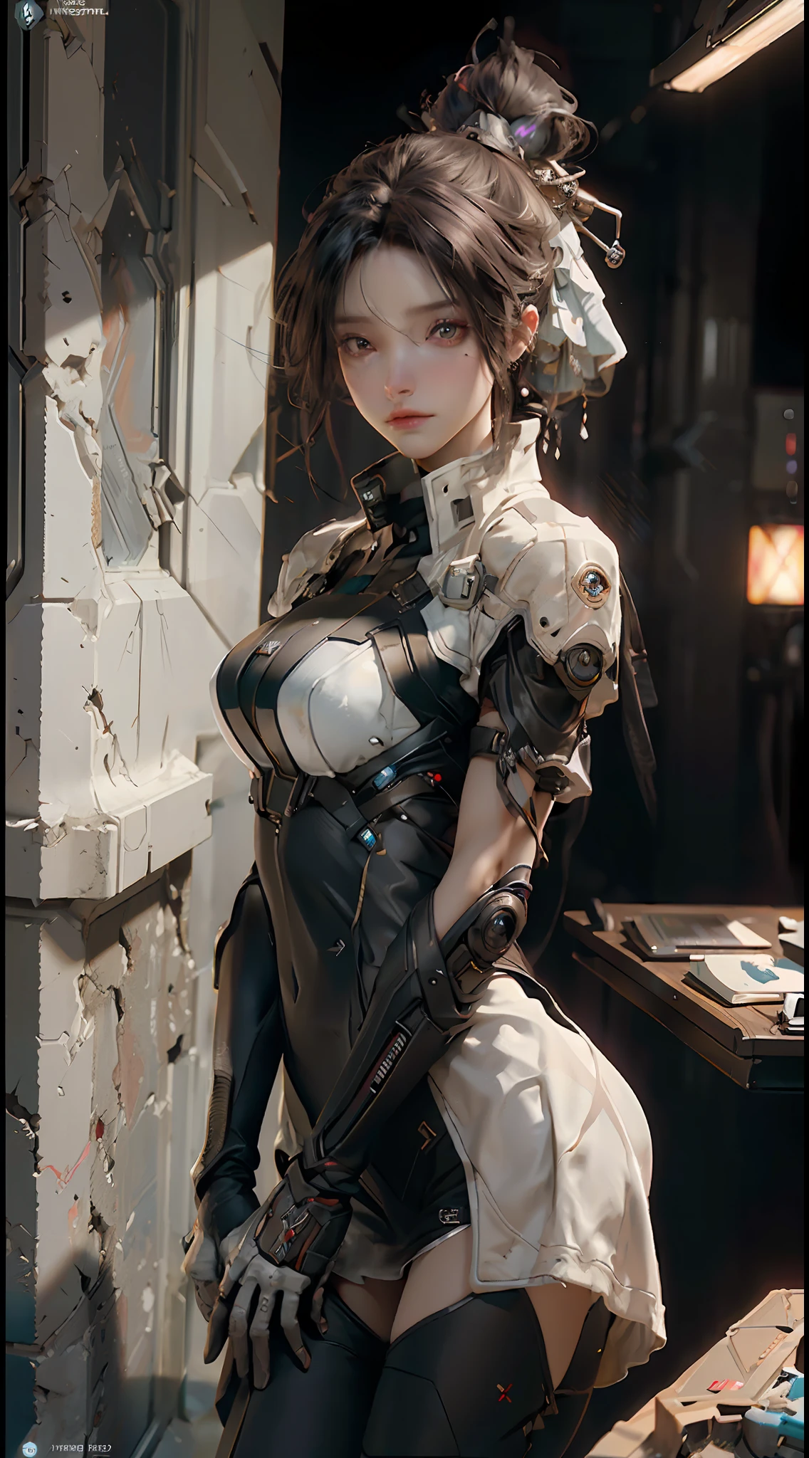 ((Best quality)), ((masterpiece)), (detailed:1.4), 3D, an image of a beautiful cyberpunk female,HDR (High Dynamic Range),Ray Tracing,NVIDIA RTX,Super-Resolution,Unreal 5,Subsurface scattering,PBR Texturing,Post-processing,Anisotropic Filtering,Depth-of-field,Maximum clarity and sharpness,Multi-layered textures,Albedo and Specular maps,Surface shading,Accurate simulation of light-material interaction,Perfect proportions,Octane Render,Two-tone lighting,Wide aperture,Low ISO,White balance,Rule of thirds,8K RAW,