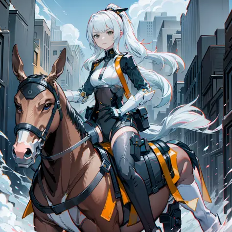 Girl on horseback，Hold the horse