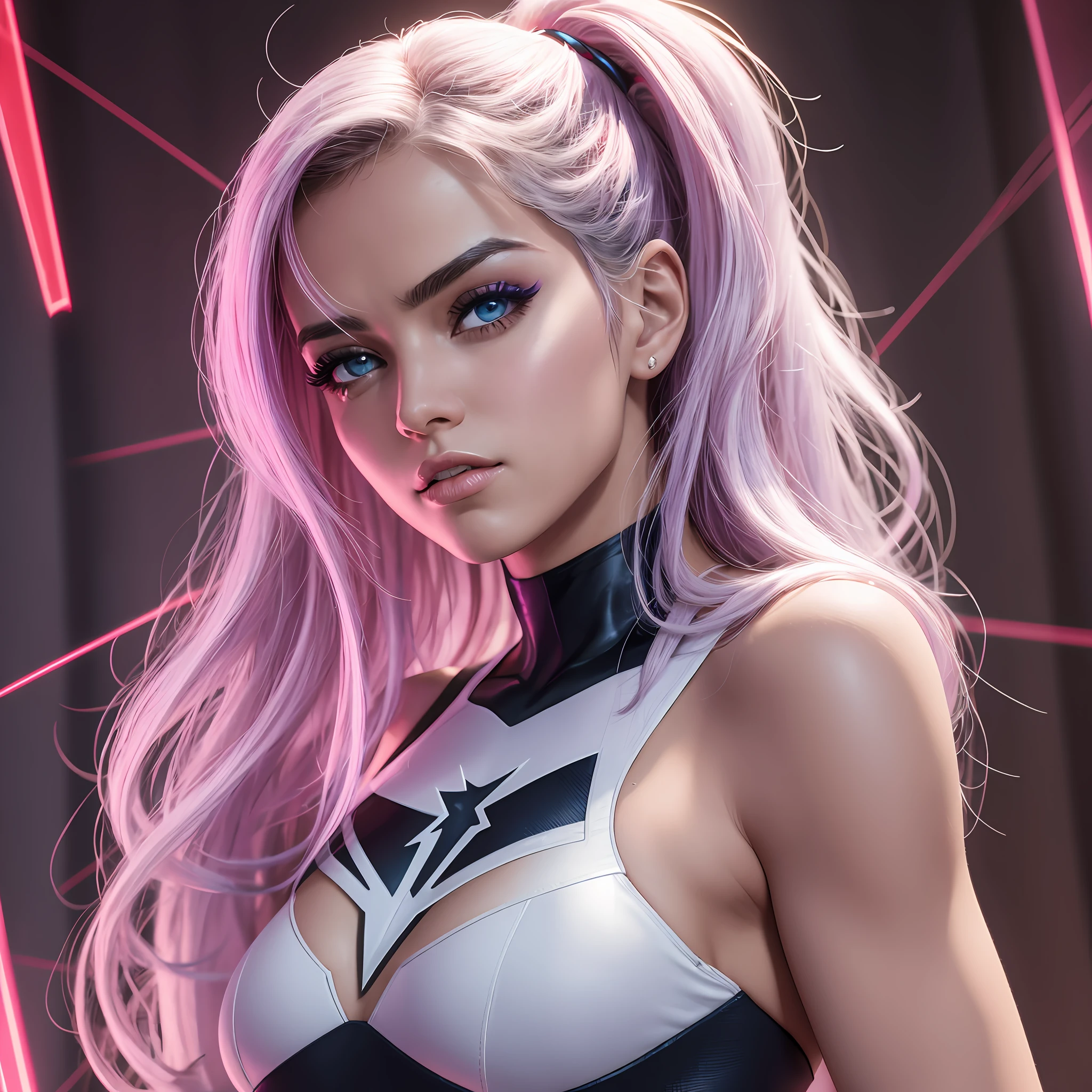 A woman with pink hair and a black and white top - SeaArt AI