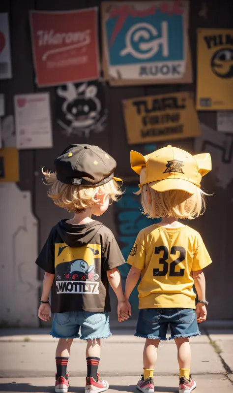 characters, cartoons, graffiti, little boys, cute, hats, yellow tops, yellow hats,
