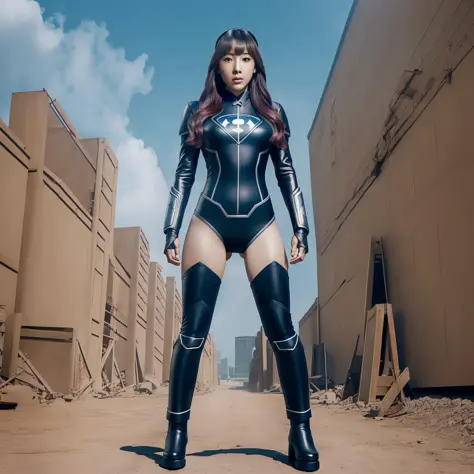 Kim Tae-Yeon transforms into a female superhero nuclear girl，Dressed in a nuclear symbol uniform+Long boots full body
