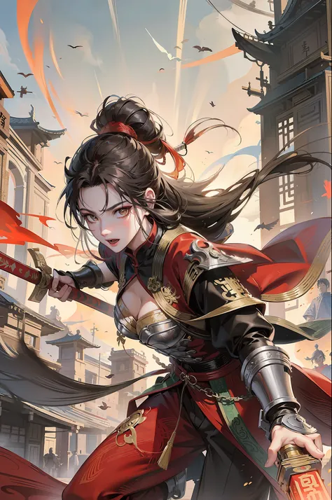 Chinese style, ancient battlefield, an ancient Chinese female general ...