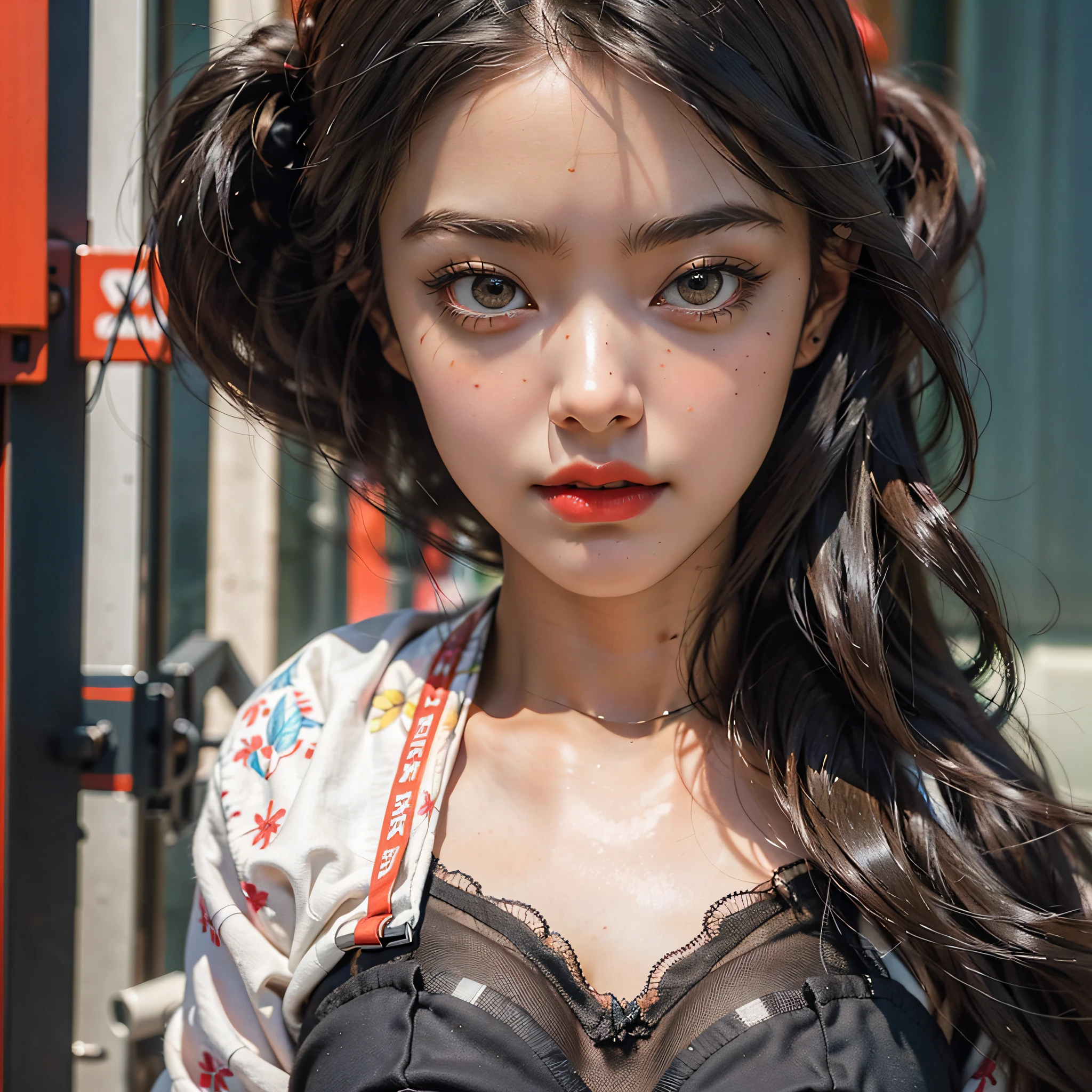 (8k, RAW photo, best quality, masterpiece: 1.2), (realistic, photorealistic: 1.37), 1 girl, Japan, 40s,, cityscape, night, professional lighting, photon mapping, radiosity, torn, large, bright red sheer and braless, tip sticking out, protruding areola, pubic shape clearly visible, gal , Lots of eyelashes, Lame on eyelids, bright red lips, black heels, pubic hair, bristles on lower abdomen, slender, open, large crotch that will likely come out of the bra, see-through underwear, lots of pubic hair --auto --s2