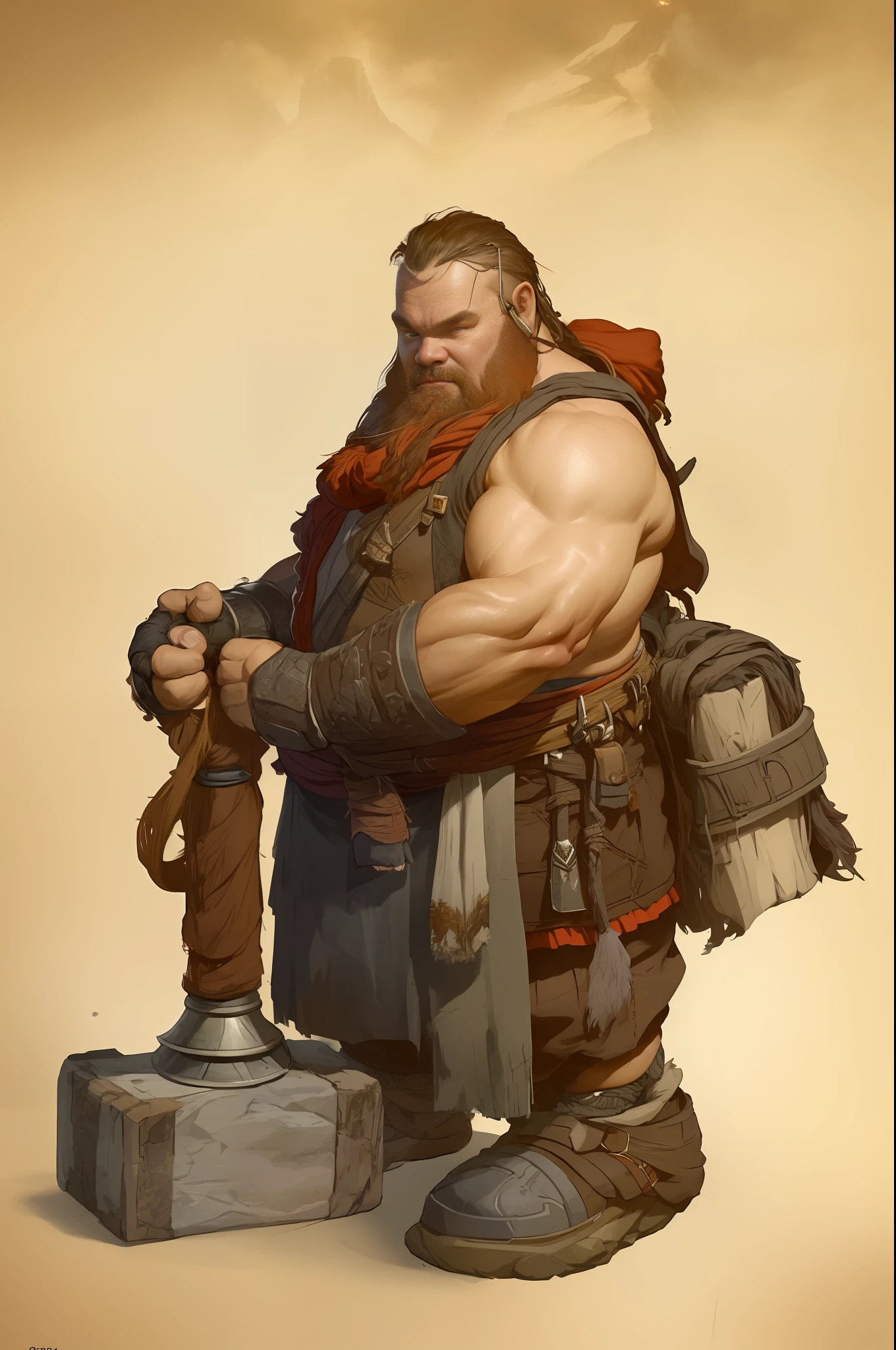 old dwarf rpg character, red clothes, full body strong and fat, black hair, very lit mountain background, abstract beauty, approaching perfection, pure form, golden ratio, minimalistic, unfinished, concept art, by Brian Froud and Carne Griffiths and Wadim Kashin and John William Waterhouse, intricate details, 8k post production, high resolution, hyperdetailed, trending on artstation, sharp focus, studio photo, intricate details, highly detailed, by greg rutkowski