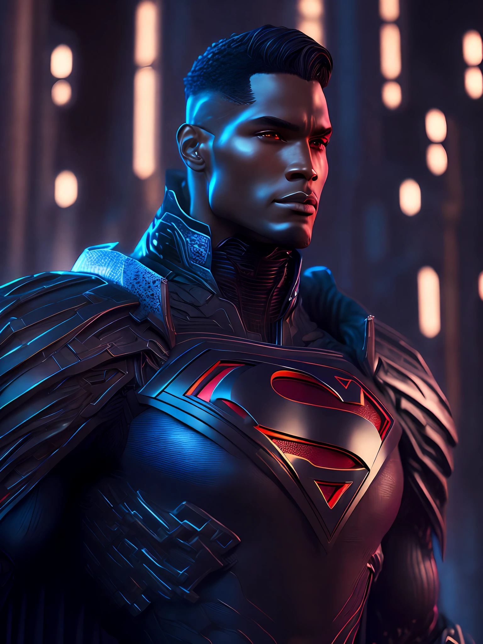 A close up of a man in a superman suit with a red cape - SeaArt AI