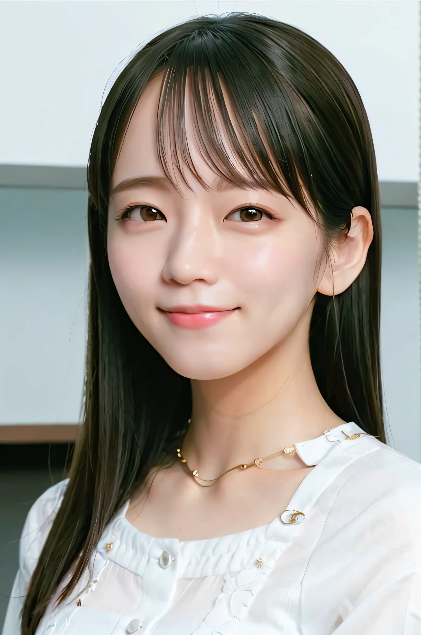 (skin spots: 1.2), (skin dentation), black eyes, long black hair, 1 woman, 25 years old, ((female))), Solo, Real, Top quality, Photorealistic, Masterpiece, 8K, High resolution, Solo, Very detailed face, (Professional lighting, bokeh), (Light particles, lens flares, glowing particles: 0.6), (Dynamic pose: 1.2), Soft lighting, Top angle view, fashionable and trendy, Japan, street, Tokyo, city, (daytime)), sky, ((view viewer:1)), (look at camera),(portrait:0.6), cowboy shot, gorgeous, standing, keep original facial proportions, wide shoulders, full body, (small breasts), (medium hair), brown hair, floating hair, lips, lipstick, seductive smile, floating hair, smile, open_ mouth, teeth, (white blouse), eyelashes,