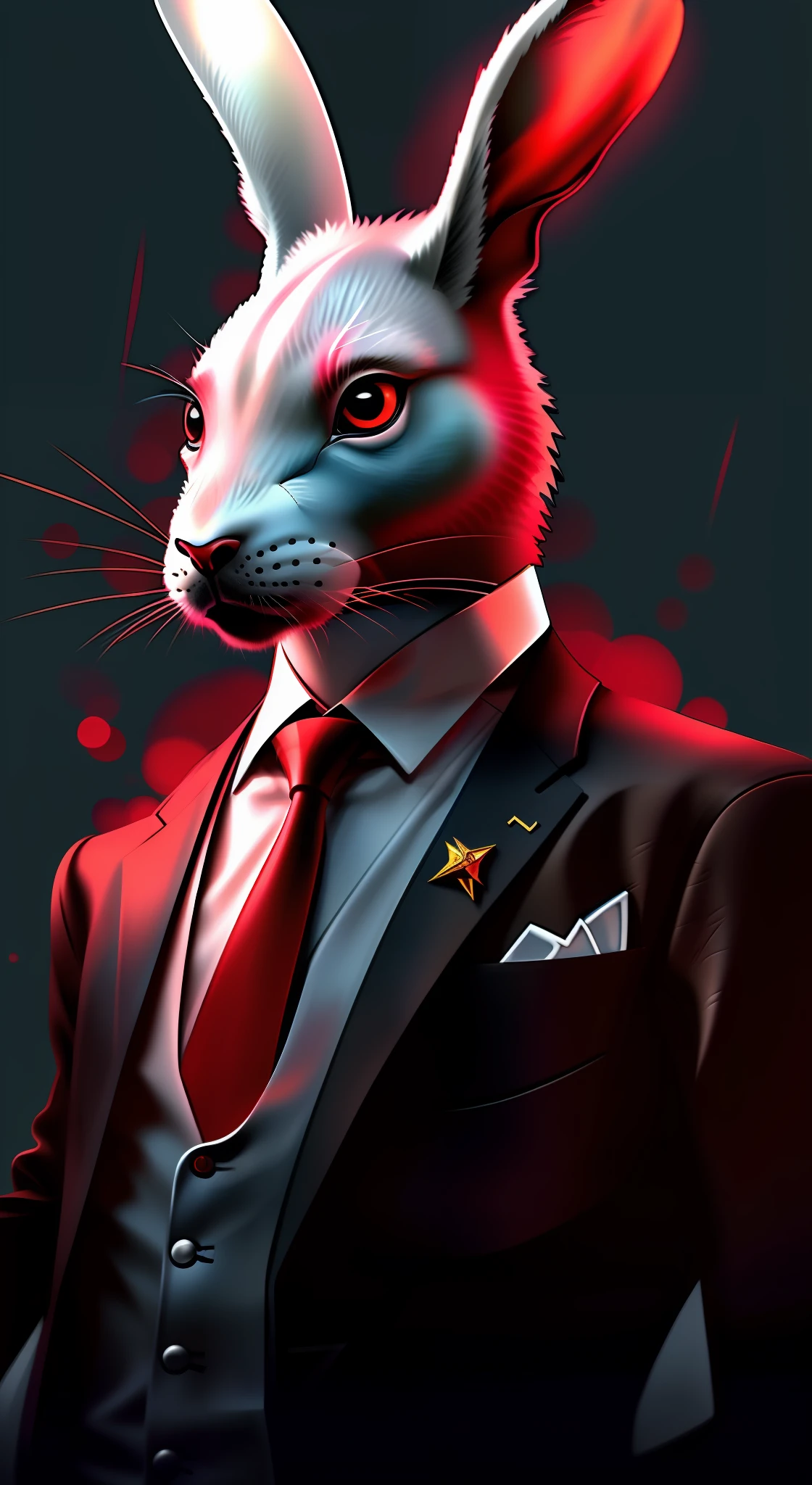a close up of a rabbit in a suit with a tie, masterpiece anthro portrait, epic and classy portrait, from hotline miami, in his suit, dressed in a suit, Direction: Adam Marczyński, anthro art, high-quality portrait, well - dressed, anthropomorphic rabbit, an anthropomorphic gangster rat
