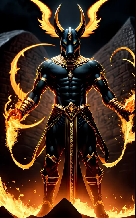 (high quality), photorealistic, 
jewelry, (solo),
(dynamic pose), towards right, ((hell gate)), fire, hell landscape, (the underworld), (dark landscape),
anubis, egyptian jackal headed god, anthro, muscular, (holding golden scales), dynamic pose, cinematic...