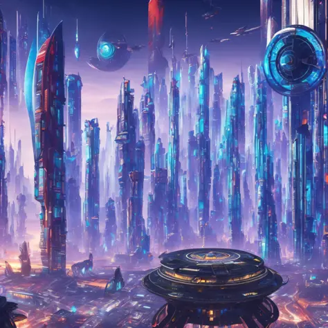 futuristic city with futuristic spaceships and futuristic buildings in the background, in a futuristic cyberpunk city, futuristi...