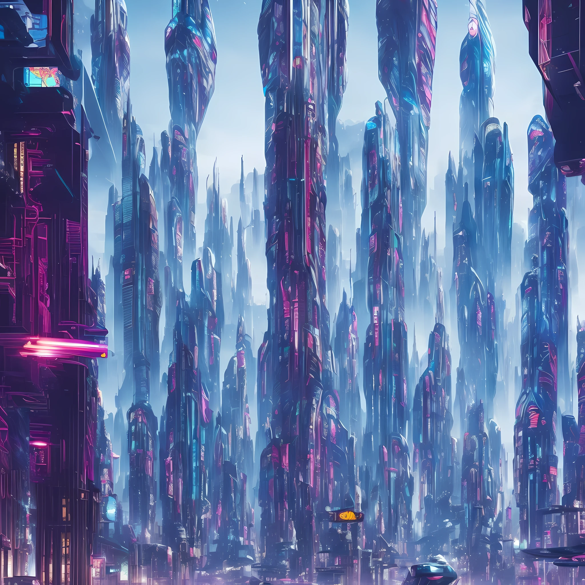 futuristic city with futuristic spaceships and futuristic buildings in the background, in a futuristic cyberpunk city, futuristic cityscape, futuristic cyberpunk city, cyberpunk dreamscape, in fantasy sci - fi city, cyberpunk cityscape, futuristic cityscape, arstation and beeple highly, futuristic city backdrop, beautiful cyberpunk city, futuristic art style, cyberpunk city, futuristic cyberpunk scenario，A mechanical shaman holding a King's drum.Prayer flags of all colors flutter --auto --s2