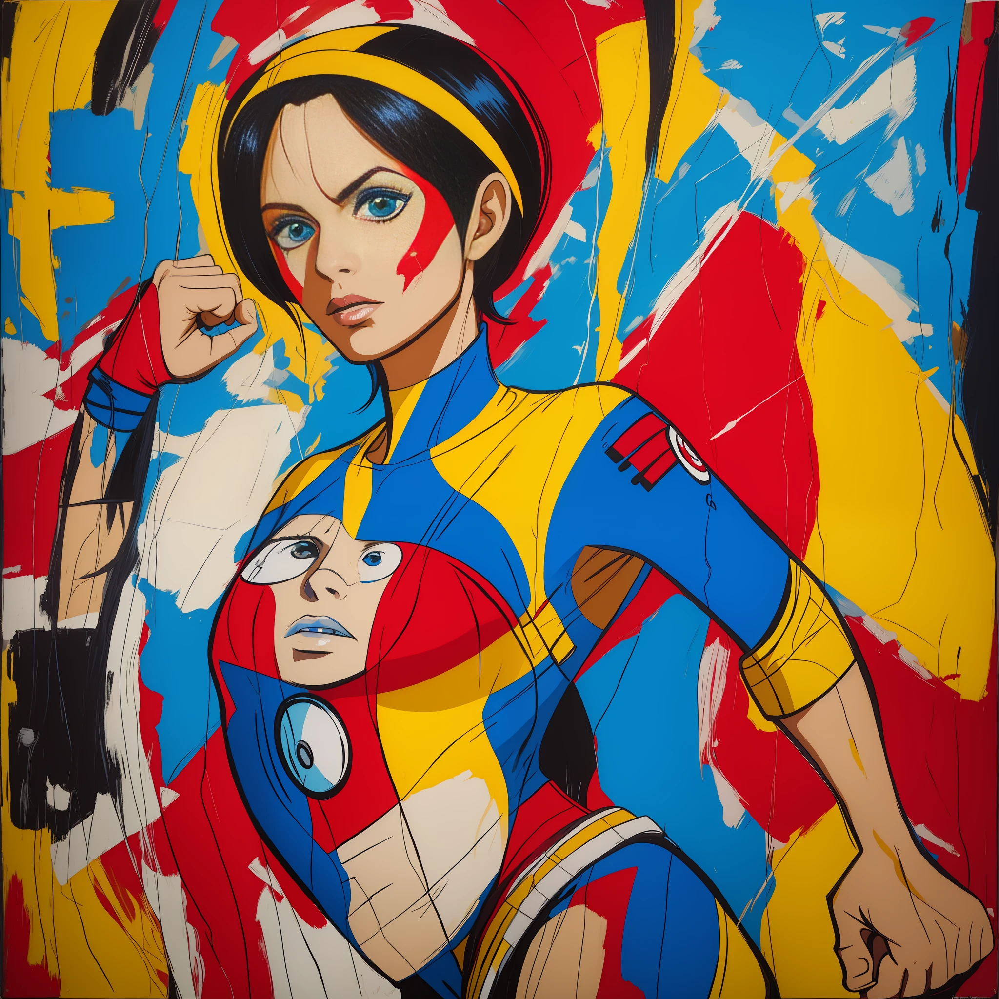 A close up of a painting of a woman with a red and yellow outfit - SeaArt AI