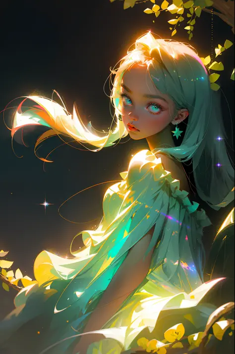 Masterpiece, best quality, super high resolution, fluorescent color,
1 girl, looking at the audience, beautiful face, beautiful eyes, (off-the-shoulder: 1.2), head up, upper body, forest, shiny hair, shiny skin, glowing cut, chibi, finger scale coordinatio...