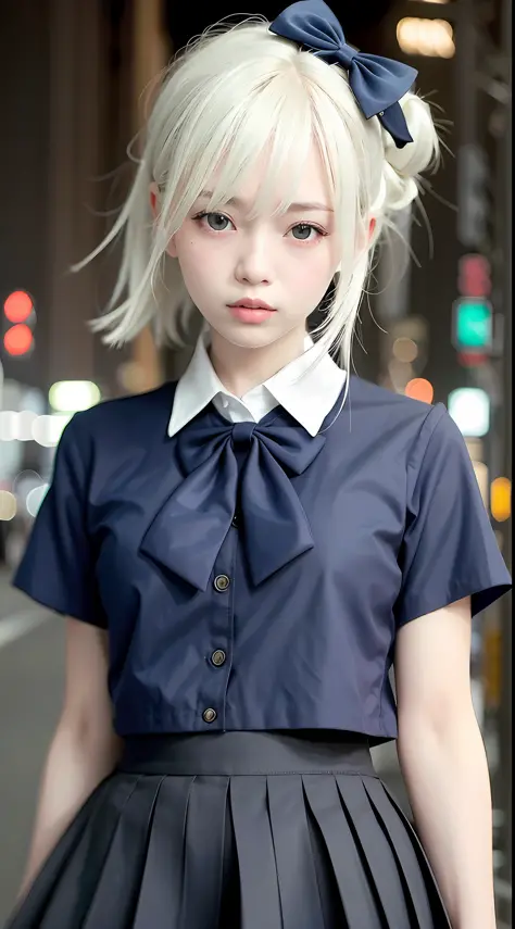 (8k, RAW photo, best quality, mastery:1.3),(realistic,photo-realistic:1.37),(night),(looking viewer:1.331),(white hair),posing,T...