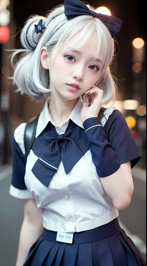 (8k, RAW photo, best quality, masterpiece:1.3),(realistic,photo-realistic:1.37),(night),(looking at viewer:1.331),(white hair),p...