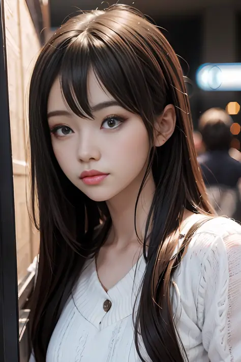 beautiful girl, asian, face like anime character face, long hair, brown
