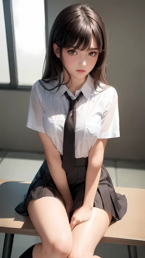 ((Medium-breasted, Small Head)), (Perfect Body: 1.1), (Young), (Short Wavy Hair: 1.2), (((School Uniform)), (Highly Detailed CG 8k Wallpaper), (Very Delicate and Beautiful), (Masterpiece), (Best Quality: 1.0), (Ultra High Definition: 1.0), Beautiful Lighti...