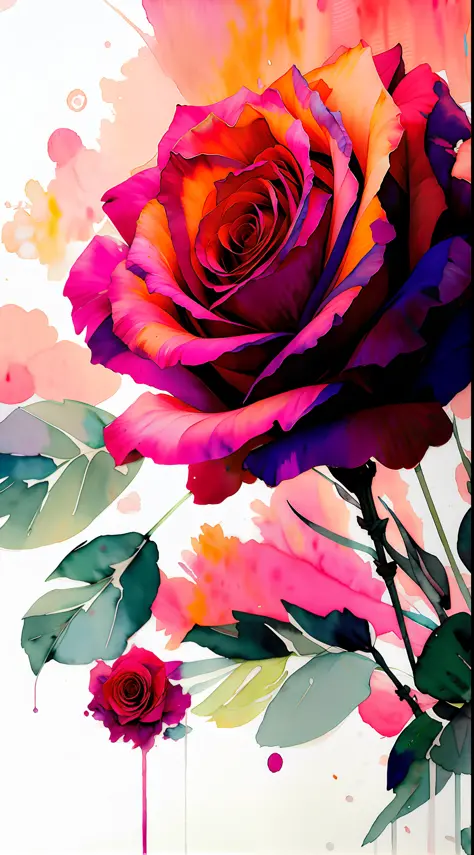 wtrcolor style, (rose) digital art, official art, blown by the wind, masterpiece, beautiful, ((watercolor)), paint splatter, int...