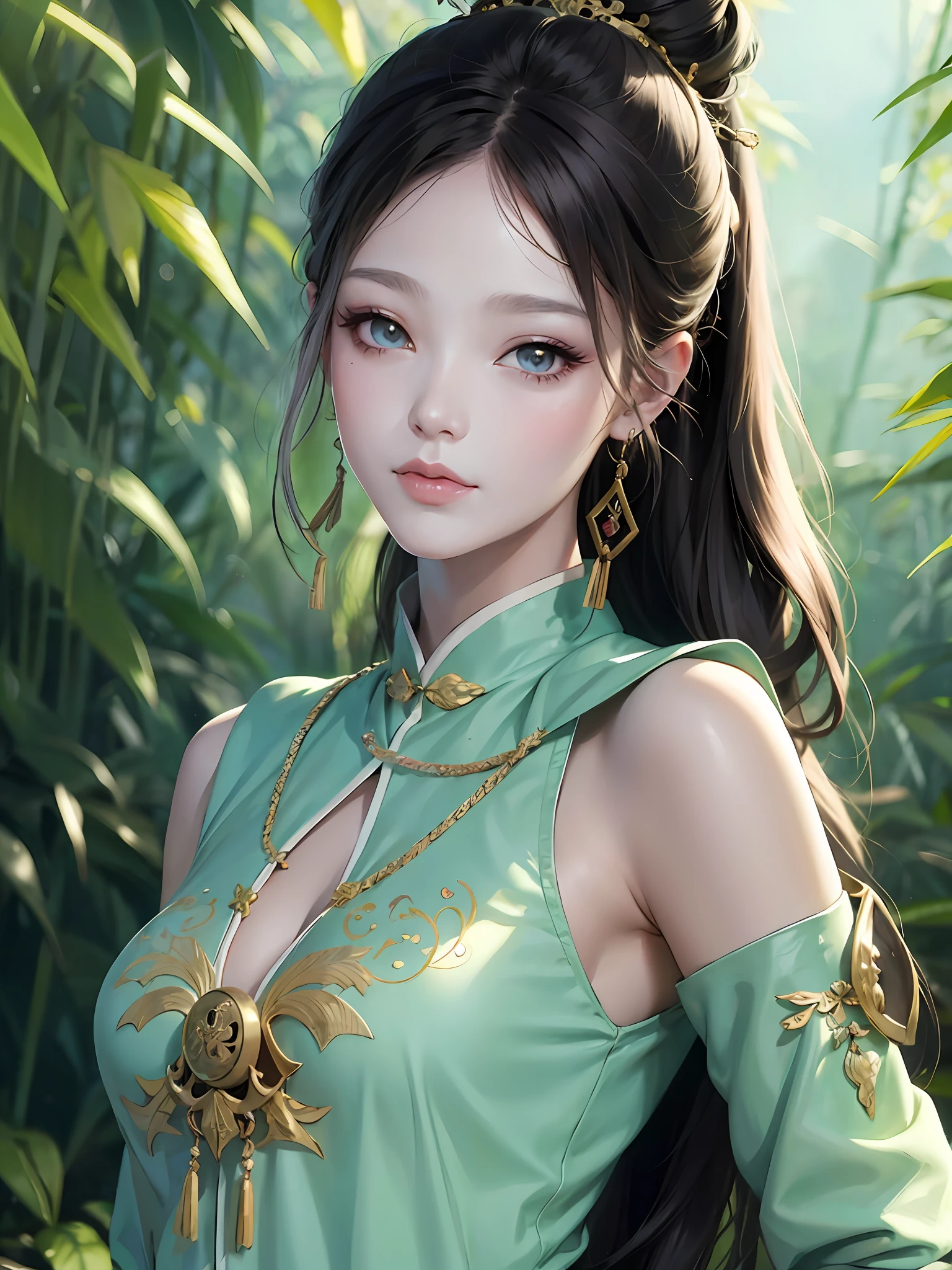 anime girl aux cheveux longs et un dragon en arrière-plan,  une fille en hanfu, belle peinture de personnage，4K