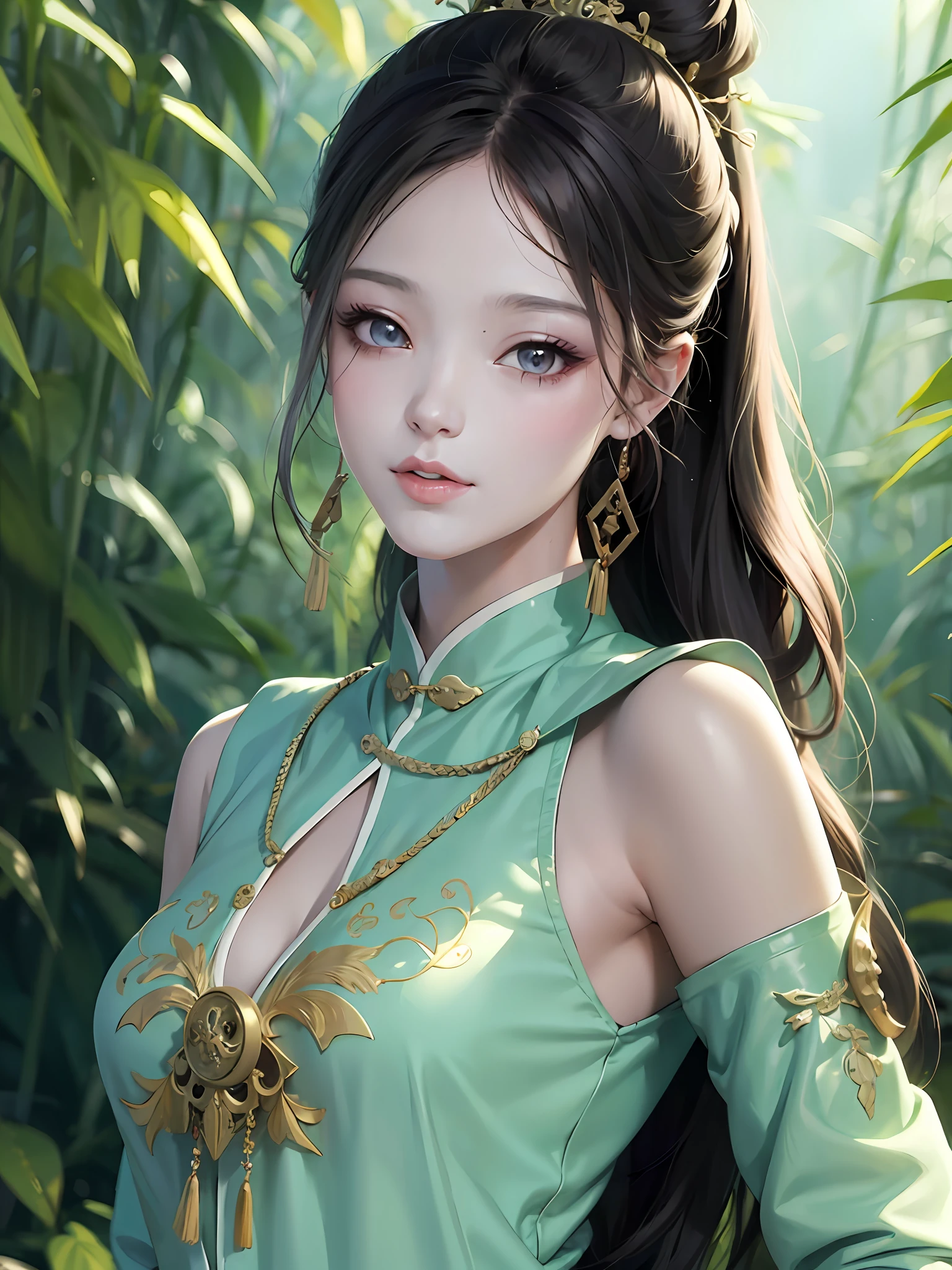 Anime-Mädchen mit langen Haaren und einem Drachen im Hintergrund,  Ein Mädchen in Hanfu, schöne Charaktermalerei，4K