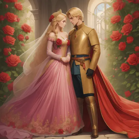 Casal se beija um home e uma mulher com muito carinho, the man Neels Visser is a prince who has golden blonde hair, wears a medi...