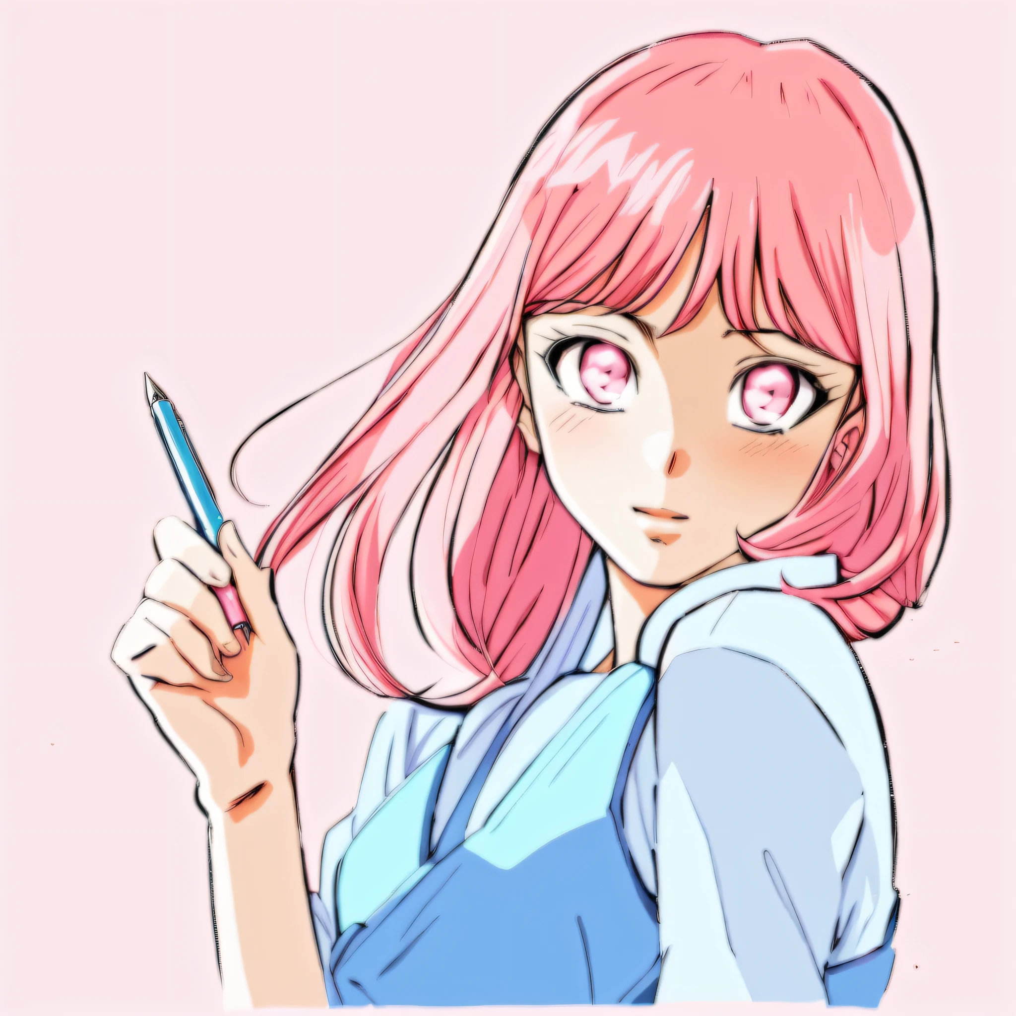 Chica de anime con cabello rosa sosteniendo un teléfono celular en la mano  - SeaArt AI