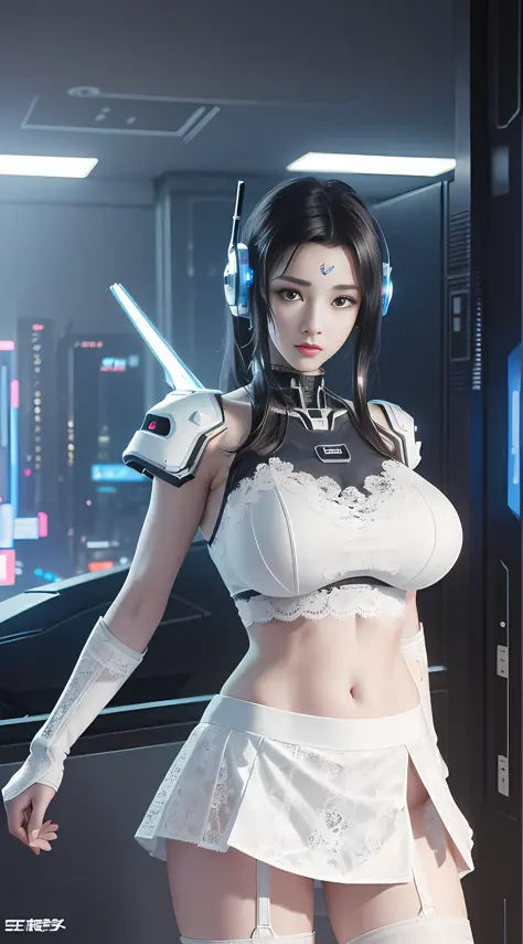 ((Best quality)), ((masterpiece)), (highly detailed:1.3), 3D, beautiful, (cyberpunk:1.6), in space, nebula, (holding_weapon:1.3), laser, (1Female mecha:1.3), sexy body, facing the audience, Glowing eyes, full body, (flying, swooping down, dynamic, motion b...