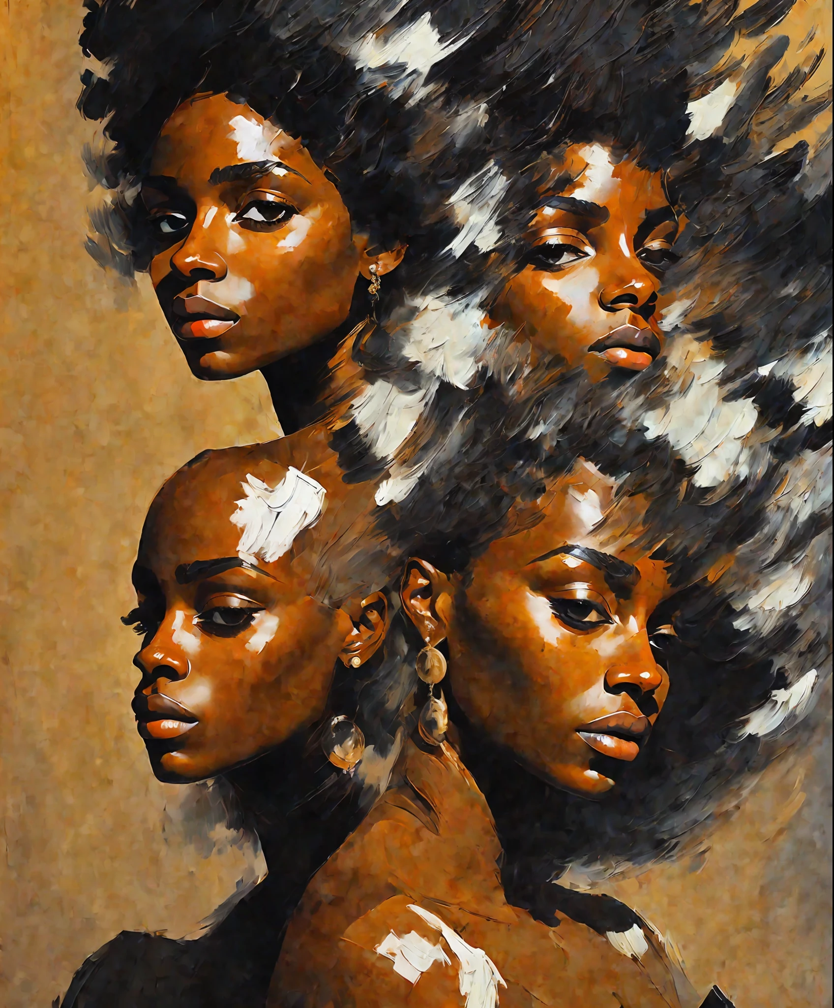 painting of a gorgeous ebony woman portrait, art by Brock Hofer, dynamic, (large brush strokes:1.6), acrylic, inspired by the painting 'nude looking over her right shoulder' by Amedeo Modigliani, ('shadow recovery'), HDR, artstation hd, painting masterpiece, featured on unsplash