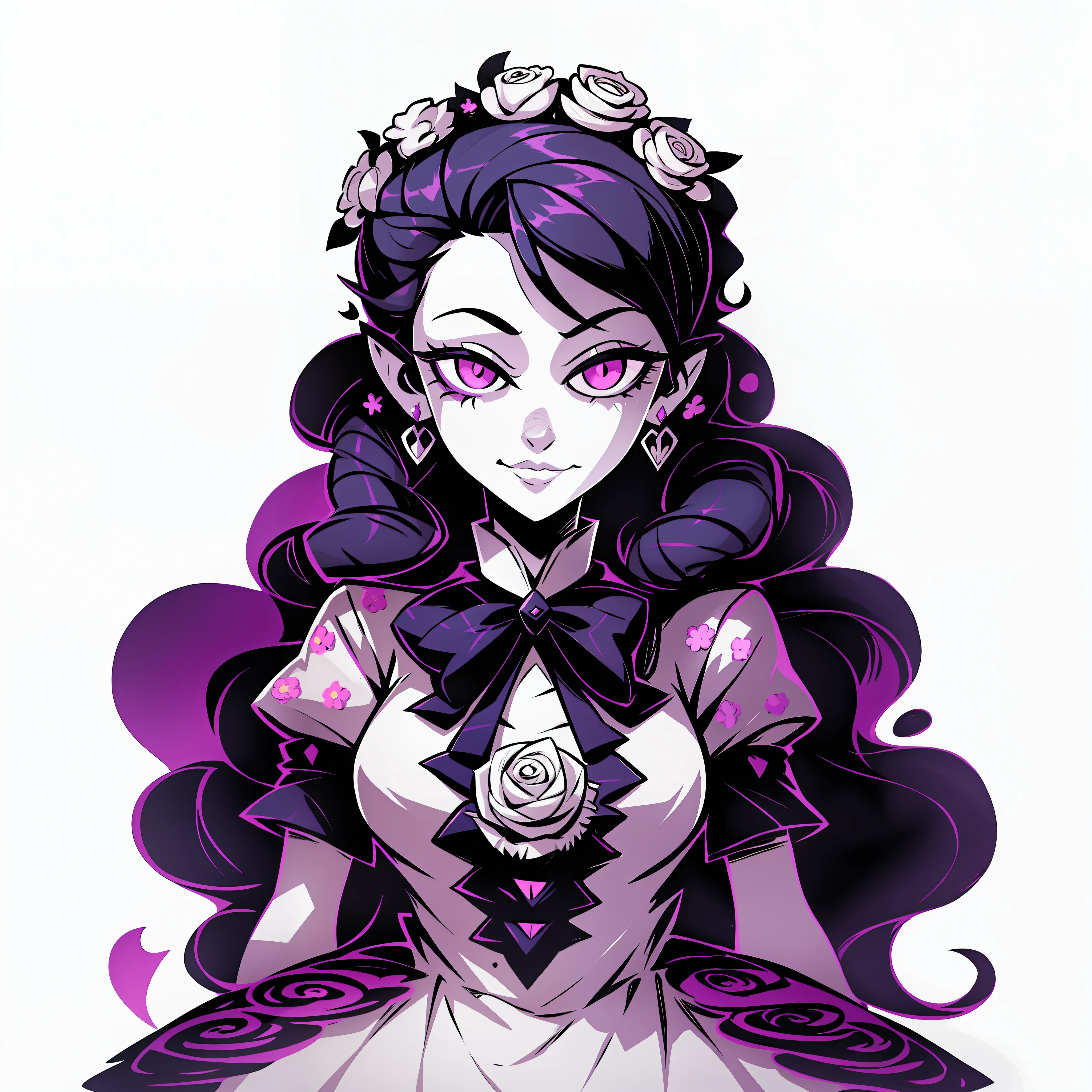 vaso de rosas criativas"Don't starve" character sprite , girl, Floral inspiration cupcakes,  Don`t Starve Together game style, Tim Burton,  white background, long curly hair that falls down, Jeff Agala, dark apperence, big head,  Don`t Starve Together character, Character