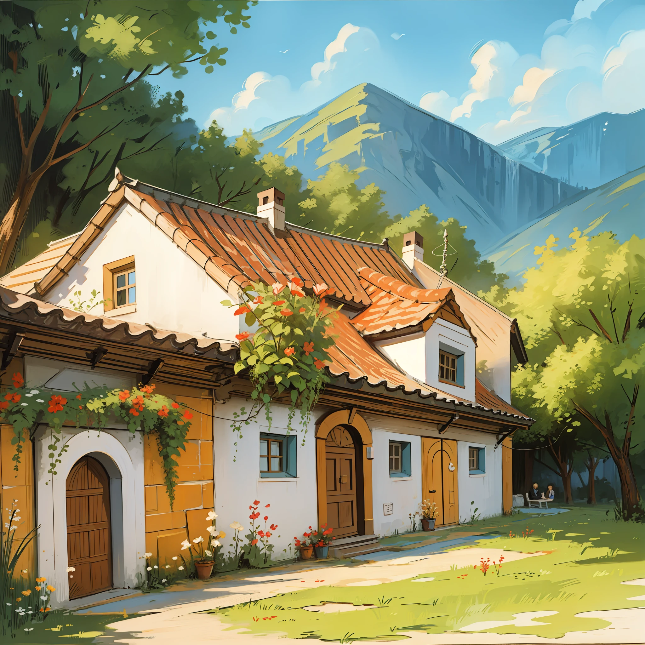 山の真ん中にある田舎の家, 古典芸術, 油絵 --auto --s2